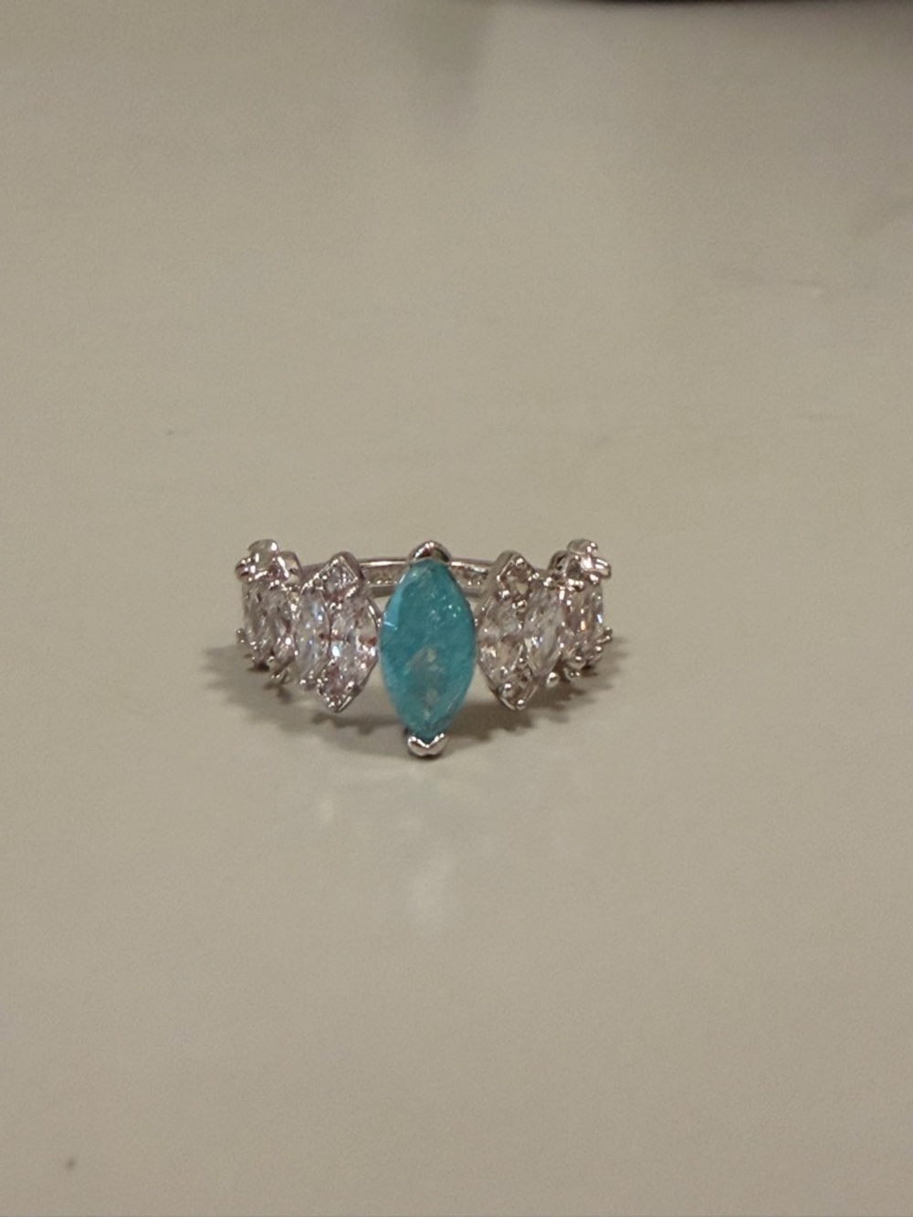 Bomb Party NWOT! Marquise Turquoise Center Silver Ring with Diamond CZ - Picture 4 of 4